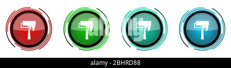 Paintroll round glossy vector icons, set of buttons for webdesign, internet and mobile phone applications in four colors options isolated on white bac Stock Vector