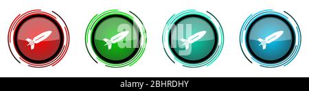 Missile round glossy vector icons, rocket, weapon, war set of buttons for webdesign, internet and mobile phone applications in four colors options iso Stock Vector