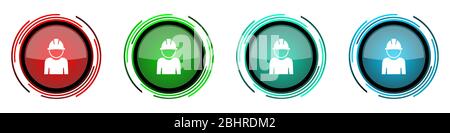 Engineer round glossy vector icons, worker, manager, employe set of buttons for webdesign, internet and mobile phone applications in four colors optio Stock Vector