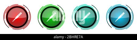 Electronic digital medical thermometer round glossy vector icons, set of buttons for webdesign, internet and mobile phone applications in four colors Stock Vector
