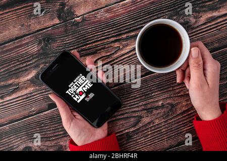 Antalya, TURKEY - April 18, 2020. Cell phone showing Global Citizen One World Together at Home concert logo. Stock Photo