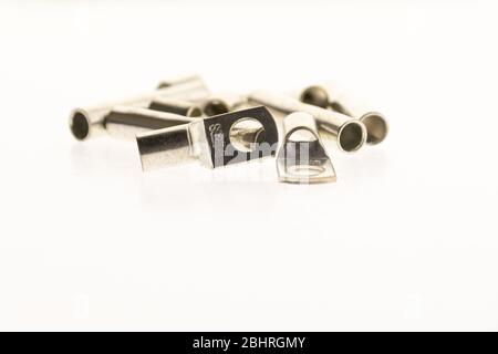 hollow metal terminals for electrical conductors Stock Photo