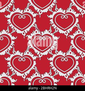 seamless pattern of hearts on a red background. Vector image Stock Vector