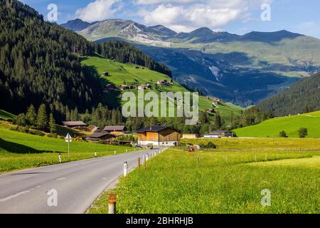 Green Tyrolean Landscape in Summer, Tuxertal Valley, Austria Stock Photo