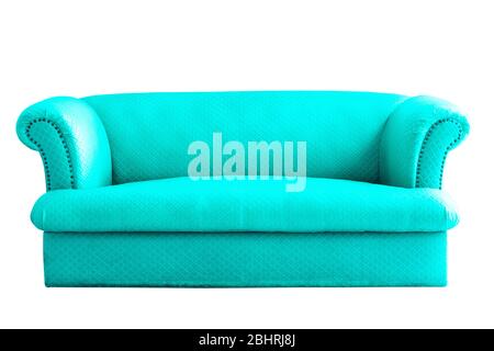 Light blue luxury upholstery sofa texture background concept for clean turqouise vintage leather furniture pattern wallpaper, closeup interior elegant Stock Photo