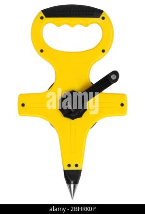 Geodesic yellow earth-measuring tape isolated on white background Stock Photo