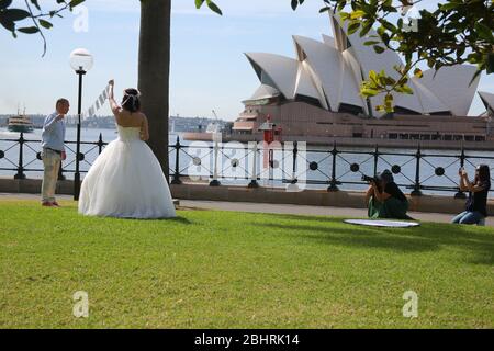 Bride and Groom having their photos taken , Sydney,Australia Stock Photo