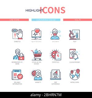 Coronavirus disease - line design style icons set Stock Vector