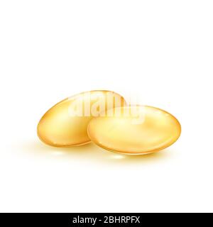 Fish oil. Transparent capsules with nutrition supplement omega 3. Vector illustration isolated on white Stock Vector