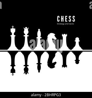 Black and white chessmen set. Chess strategy and tactic. Vector illustration Stock Vector