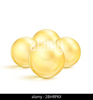 Fish oil pills. Transparent capsules with nutrition supplement omega 3. Vector illustration isolated on white Stock Vector