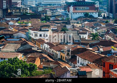 The city of Cali and the barrio and the neighbourhood of San Antonio. Cali in the Cauca Valley, Colombia, South America. Stock Photo