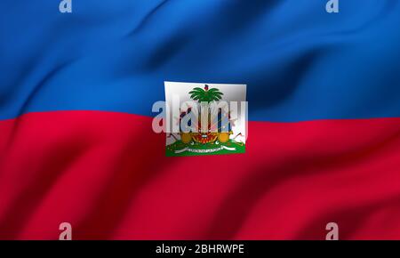 Flag of Haiti blowing in the wind. Full page Haitian flying flag. 3D illustration. Stock Photo