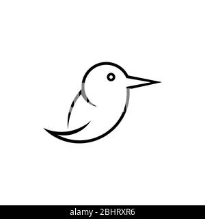 Little bird logo design template, line concept, isolated on white background. Stock Vector