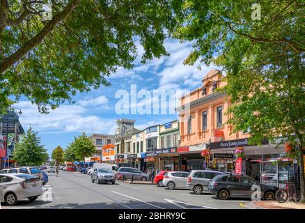 Trafalgar Street, the main street in historic downtown Nelson, New Zealand Stock Photo