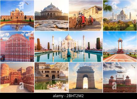 Famous places of India in the collage of photos Stock Photo