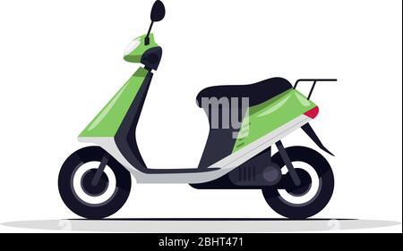 Green scooter semi flat RGB color vector illustration Stock Vector