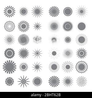Different Sun Icons Isolated on White Background Stock Vector