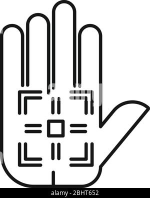 Palm biometric authentication icon. Outline palm biometric authentication vector icon for web design isolated on white background Stock Vector