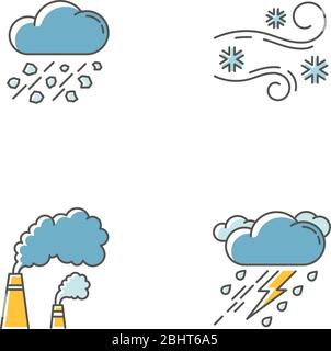 Bad weather forecast RGB color icons set Stock Vector