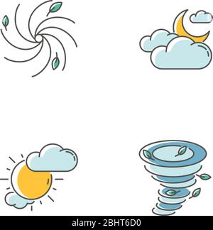 Meteorological warning RGB color icons set Stock Vector