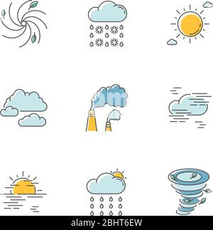 Meteorology RGB color icons set Stock Vector