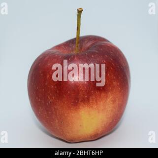 Red apple and Fuji variety in the foreground on white background. Stock Photo