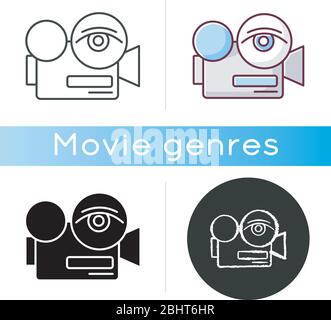 Arthouse film icon. Linear black and RGB color styles. Festival and authors movie for non broad audience. Visionary and artsy cinema sub genre. Camera Stock Vector