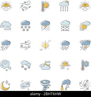 Weather RGB color icons set Stock Vector