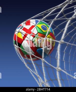 Goal. Football in the back of the net. Winning, Soccer ball. Success. International, world cup, uefa Stock Photo