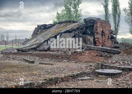 Destroyed former gaschambers in WW2 concentration camp Auschwitz-Birkenau Stock Photo