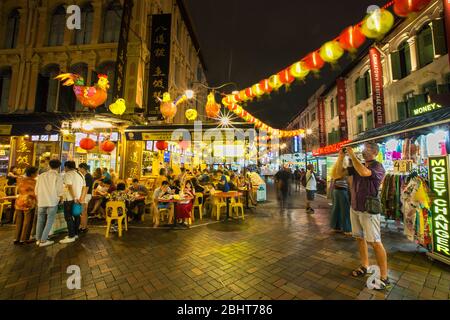 Chinatown's maze of narrow roads includes Chinatown Food Street, with its restaurants ,chinatown singapore Stock Photo