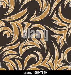 Vector seamless pattern of smooth and angular lines or brush strokes with torn edges and splashes isolated on a dark background.Texture for fabrics or Stock Vector