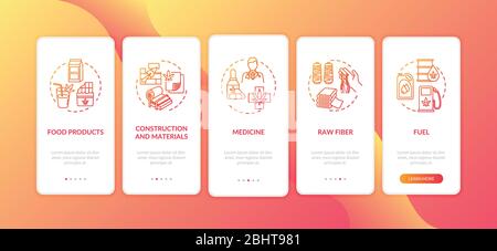 Hemp products onboarding mobile app page screen with concepts Stock Vector