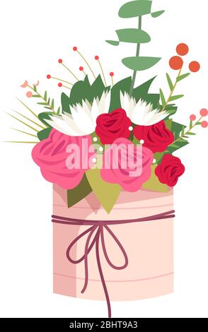 Flower bouquet in vase semi flat RGB color vector illustration Stock Vector