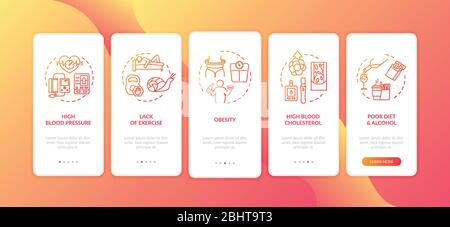 CVD causes onboarding mobile app page screen with concepts Stock Vector