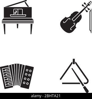 Music performance black glyph icons set on white space Stock Vector