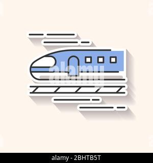 Train patch. High speed shinkansen. Japanese bullet train for trip. Rapid transit. Railway for traveling. Tourism transportation. RGB color printable Stock Vector