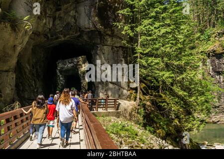 OTHELLO TUNNELS, CANADA - JULY 1, 2019: people on the bridge at popular tourist destination. Stock Photo