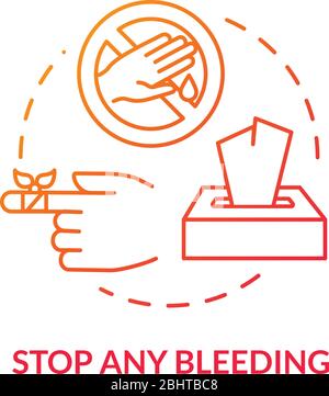 Bleeding stop tips concept icon. Emergency medical course, first aid training, injury compression, bandage applying thin line illustration. Vector Stock Vector
