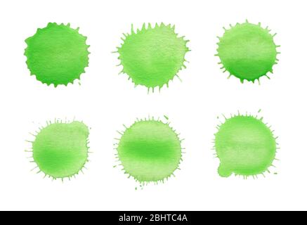 Green watercolor design elements isolated on white background.  Green watercolor splash. Abstract isolated colorful  watercolor stain Stock Photo