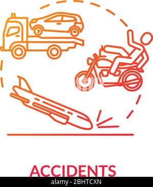 Accidents, catastrophes concept icon. Aircraft crash, traffic traumatism, fatal incidents factor, car crash idea thin line illustration. Vector Stock Vector