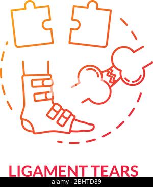 Ligament tears, foot tendon rupture concept icon. Foot muscle and knee joint injury, heel trauma treatment method idea thin line illustration. Vector Stock Vector