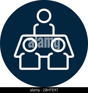 pictogram people sitting at a table over white background, line block ...