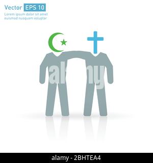 Two people of different religions are standing side together. Islam (Muslim) and Christianity (Christian). concept of friendship and peace Stock Vector