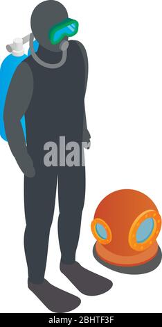 Scuba diver icon, isometric style Stock Vector
