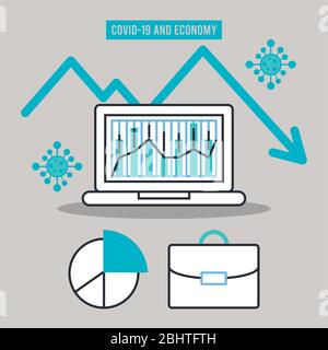 economic recession infographic with statistics bars in laptop Stock Vector