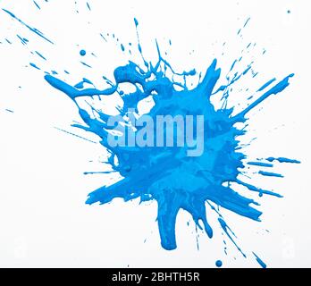 Abstract blue blot background with splashes on white Stock Photo