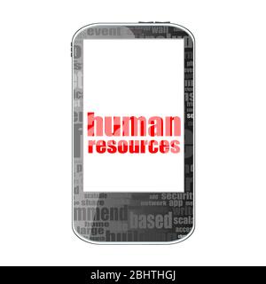 Management concept. human resources text . Detailed modern smartphone isolated on white Stock Photo