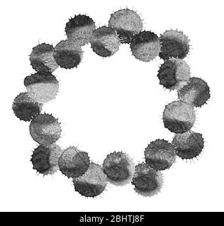 Black abstract design element. Stains and drops frame isolated on white background. Abstract hand drawn circle dots frame.